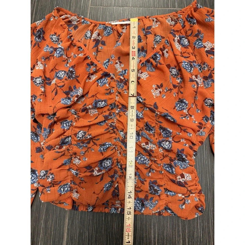 Free People Final Rose Blouse Sz XS Boho Cropped Milkmaid Cottagecore Floral